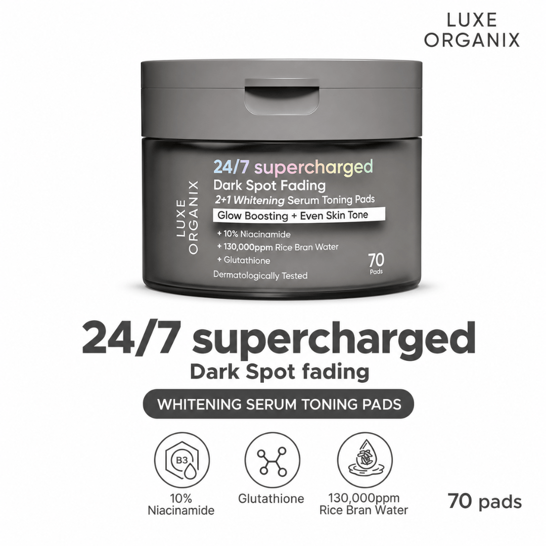 LUXE ORGANIX 24/7 Supercharged Dark Spot Fading Serum Toning Pads 70 Pads for smooth and even-looking skin