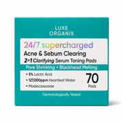 Luxe Organix 24/7 Supercharged Acne & Sebum Clearing 2in1 Clarifying Serum Toning Pads with Lactic Acid and Heartleaf Water