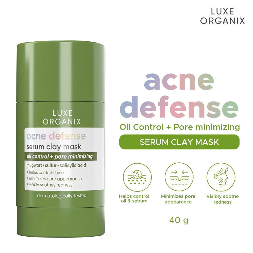 Luxe Organix Acne Defense Mugwort Clay Stick 52g quick 10 to 15 minute mask routine for refreshed looking skin
