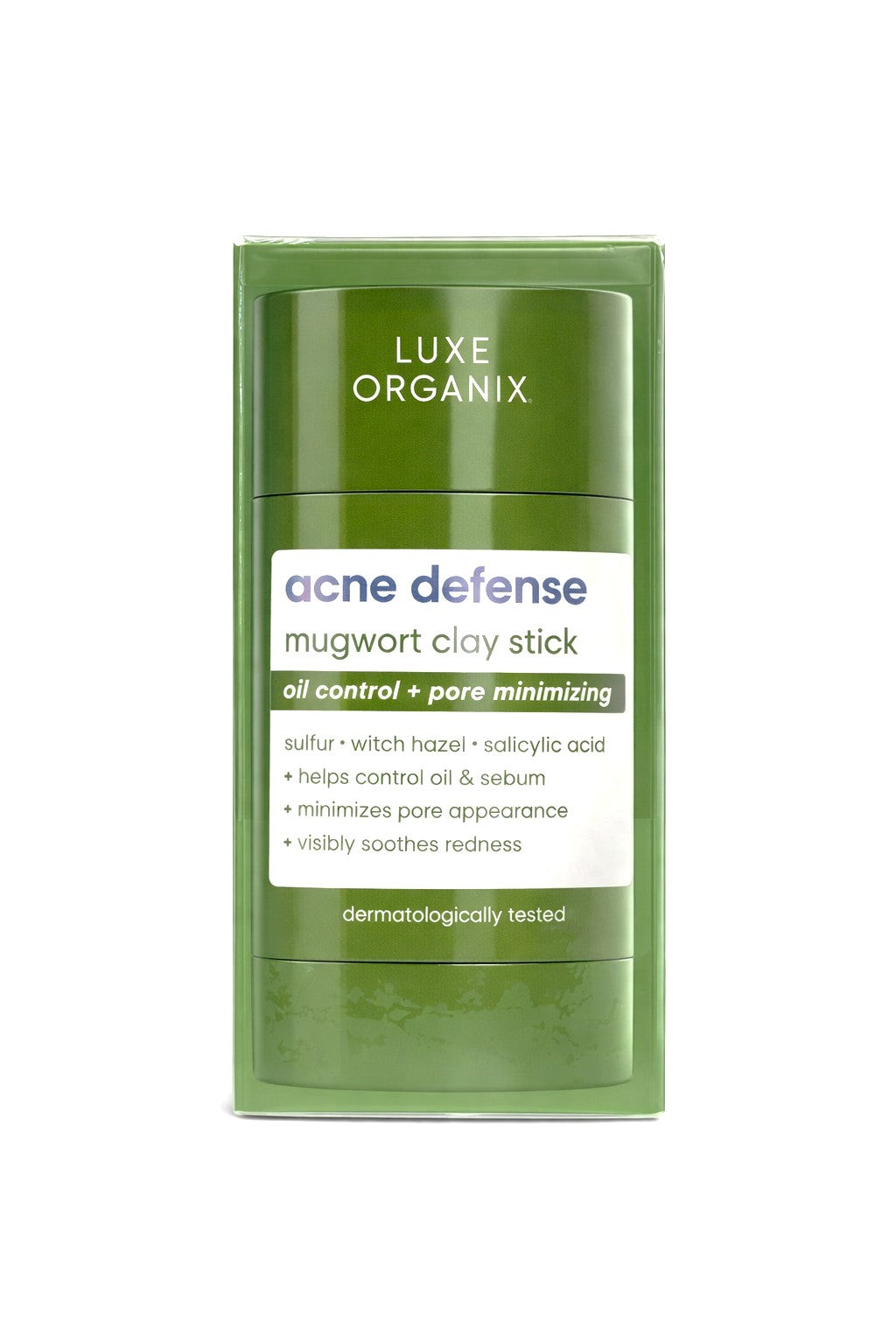 Luxe Organix Acne Defense Mugwort Clay Stick 52g with salicylic acid sulfur and witch hazel for balanced skin appearance