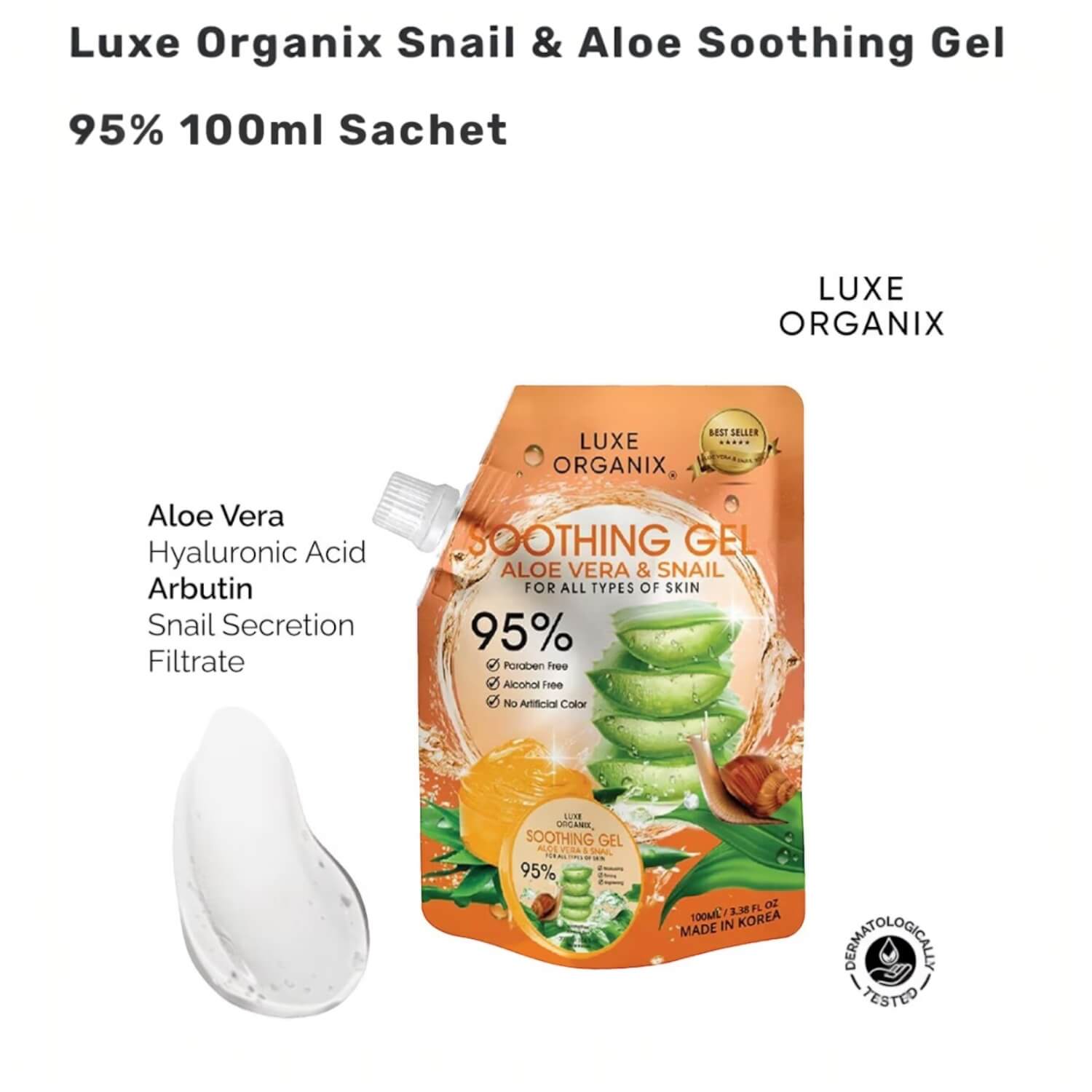 Luxe Organix Aloe Vera & Snail Soothing Gel 95% 100ml Sachet boosts skin hydration

