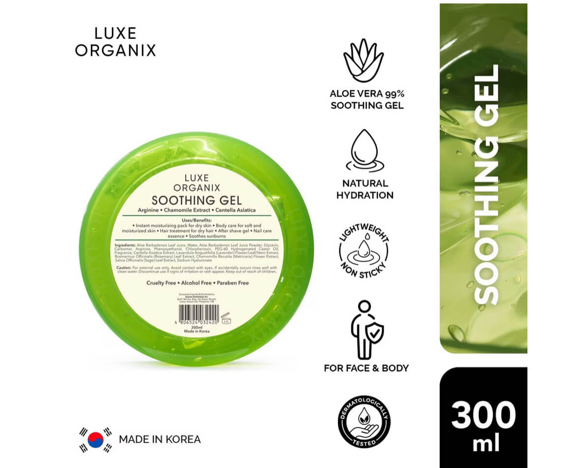 Luxe Organix Aloe Vera Soothing Gel 99% 300ml with refreshing aloe formula