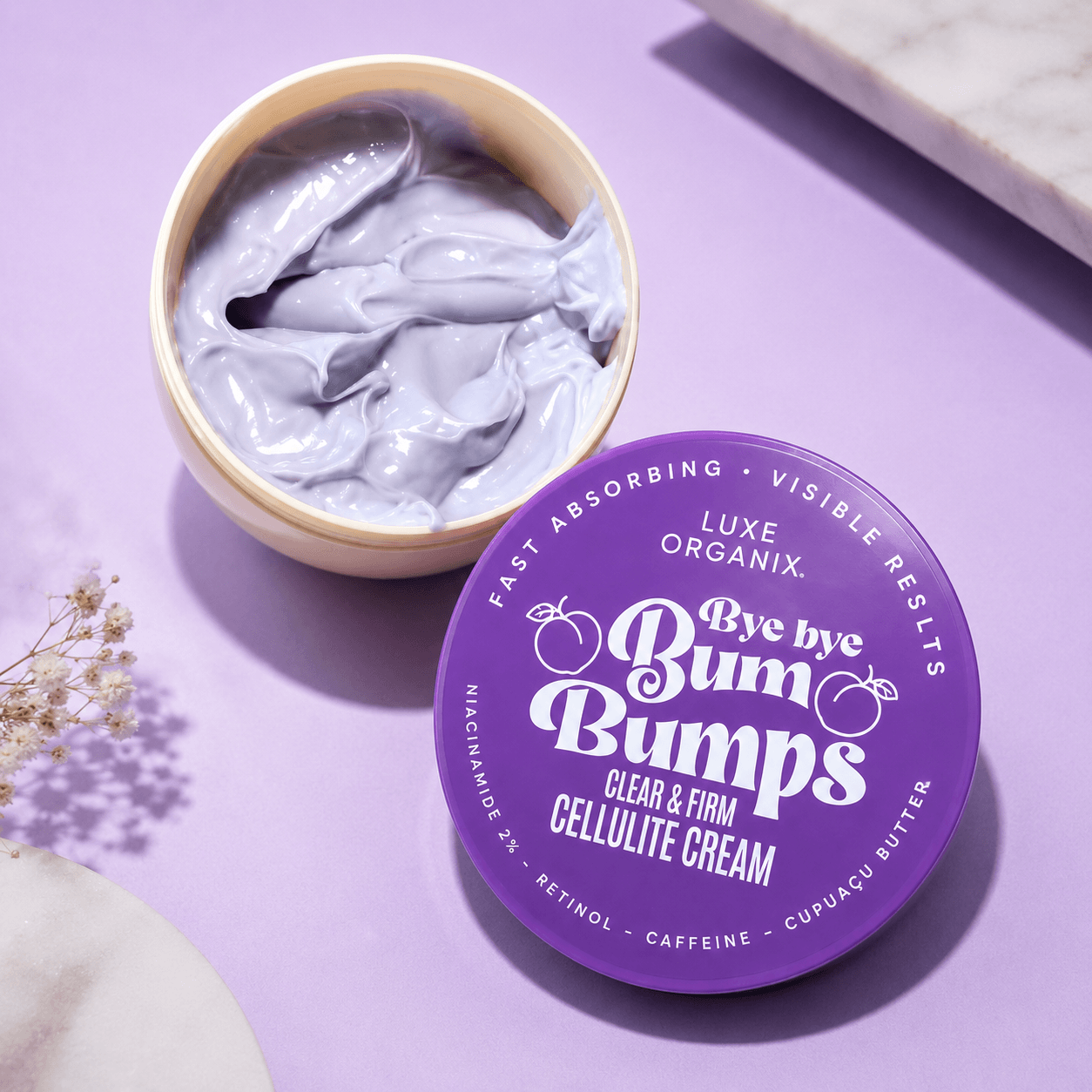 Luxe Organix Bye Bye Bum Bumps Fast Absorbing Body Cream with Cupuaçu Butter and Lightweight Moisture Care