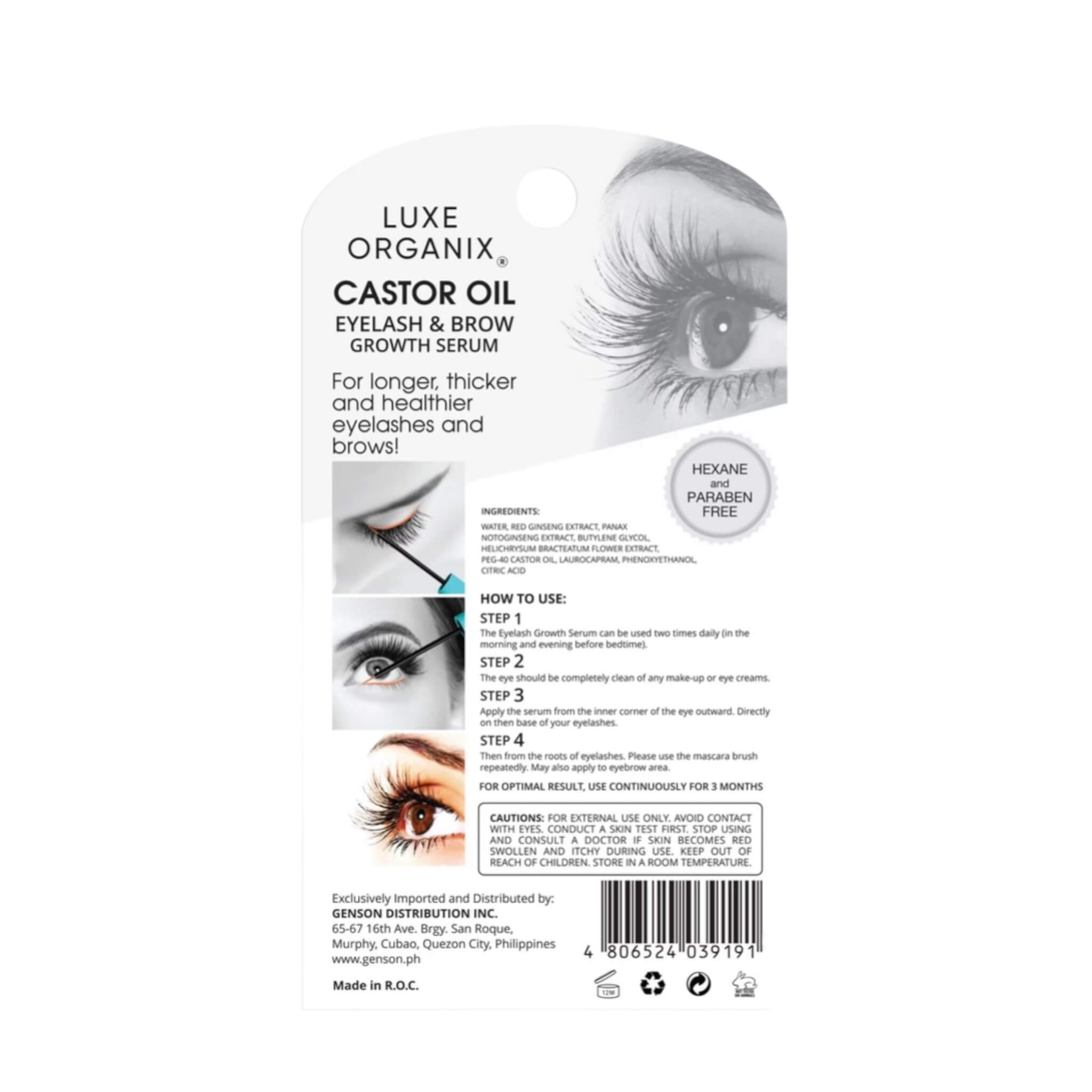 Luxe Organix Castor Oil Serum conditioning treatment for softer fuller-looking lashes and brows.