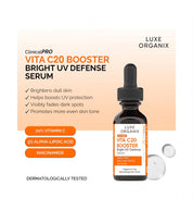 Luxe Organix Clinical Pro Vita C20 Booster Serum 30ml enhances natural skin glow

