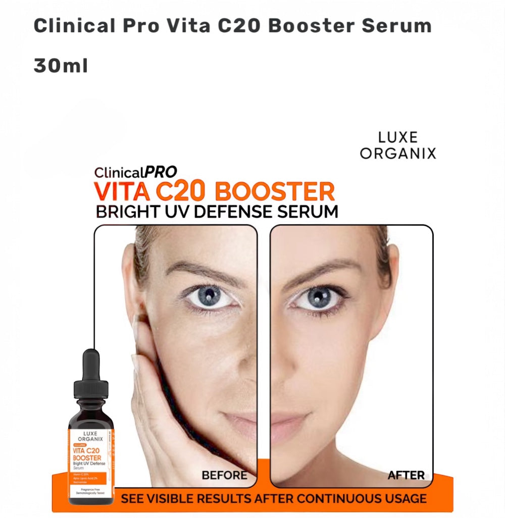 Luxe Organix Clinical Pro Vita C20 Booster Serum 30ml with vitamin C support

