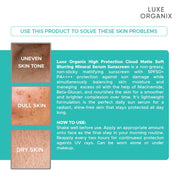 Luxe Organix Cloud Matte Soft Blurring Mineral Serum Sunscreen SPF50+ PA++++ oil control formula with natural matte finish