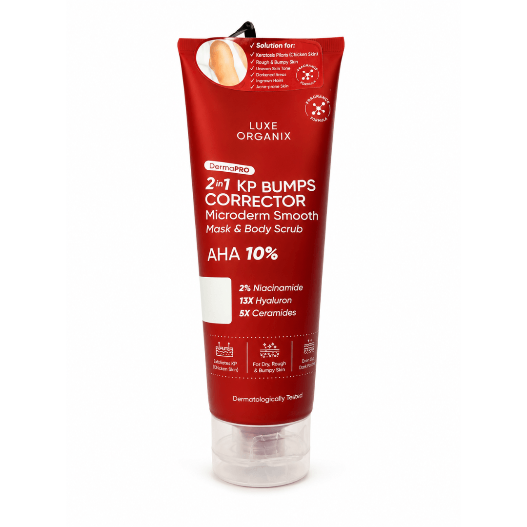LUXE ORGANIX DermaPRO 2-in-1 KP Bumps Corrector Microderm Smooth Mask and Body Scrub with AHA 10 exfoliating care