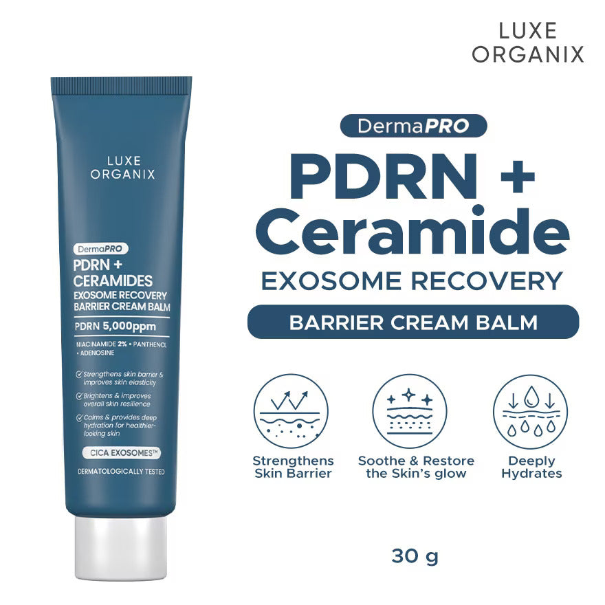 Luxe Organix DermaPRO PDRN + Ceramides barrier cream balm designed to support skin moisture and comfort