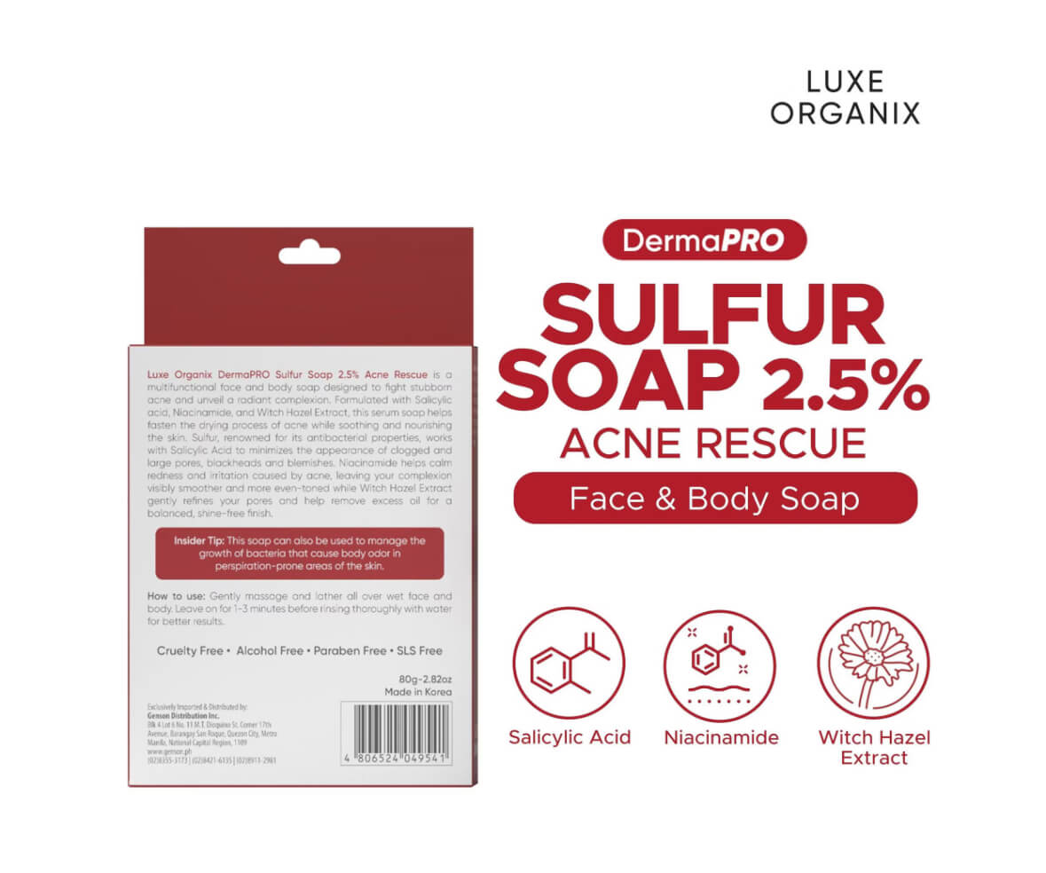 Luxe Organix Dermapro Sulfur Soap 2.5% Acne Rescue 80g ideal for gentle skin care