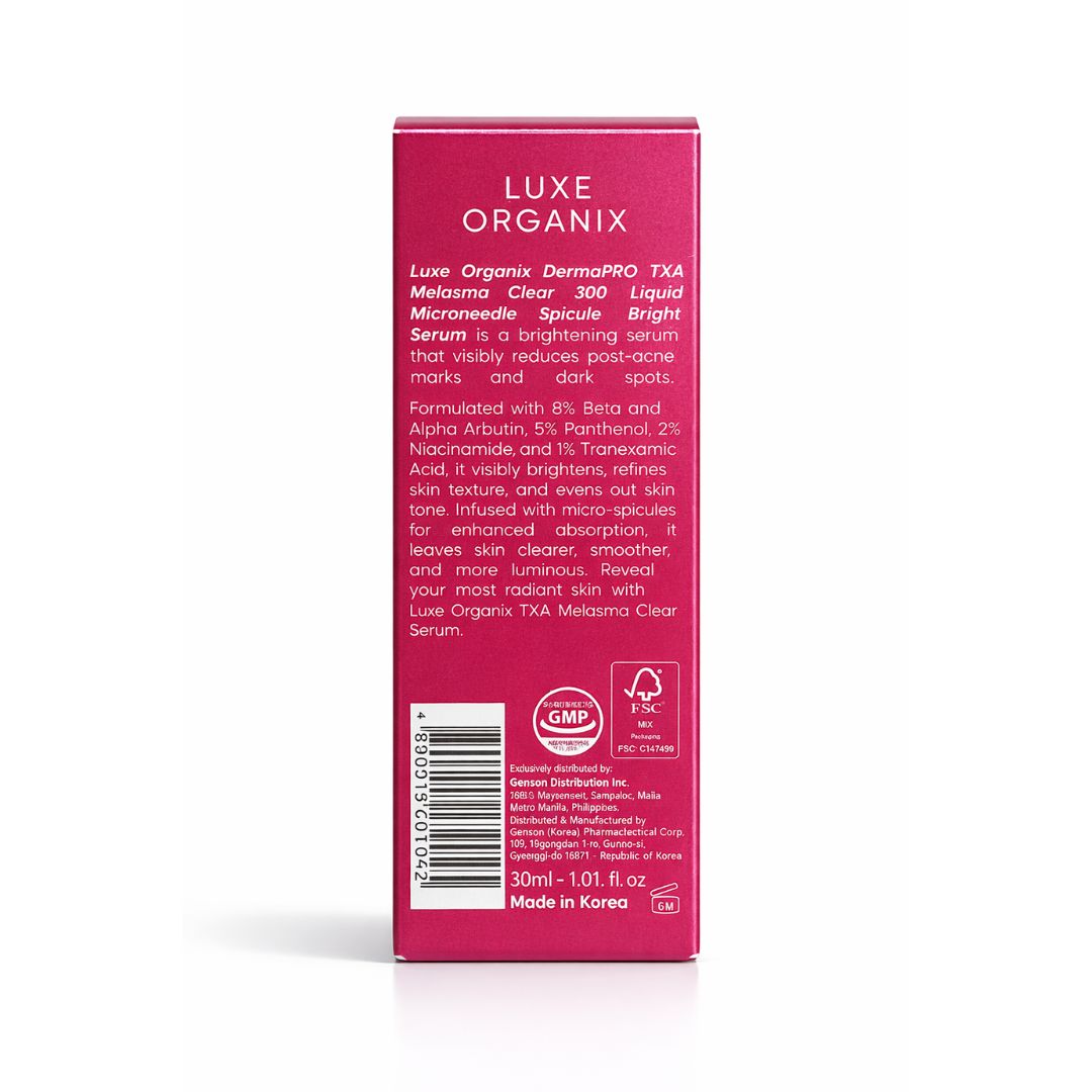 Luxe Organix DermaPRO TXA Melasma Clear 300 serum with niacinamide and tranexamic acid formula
