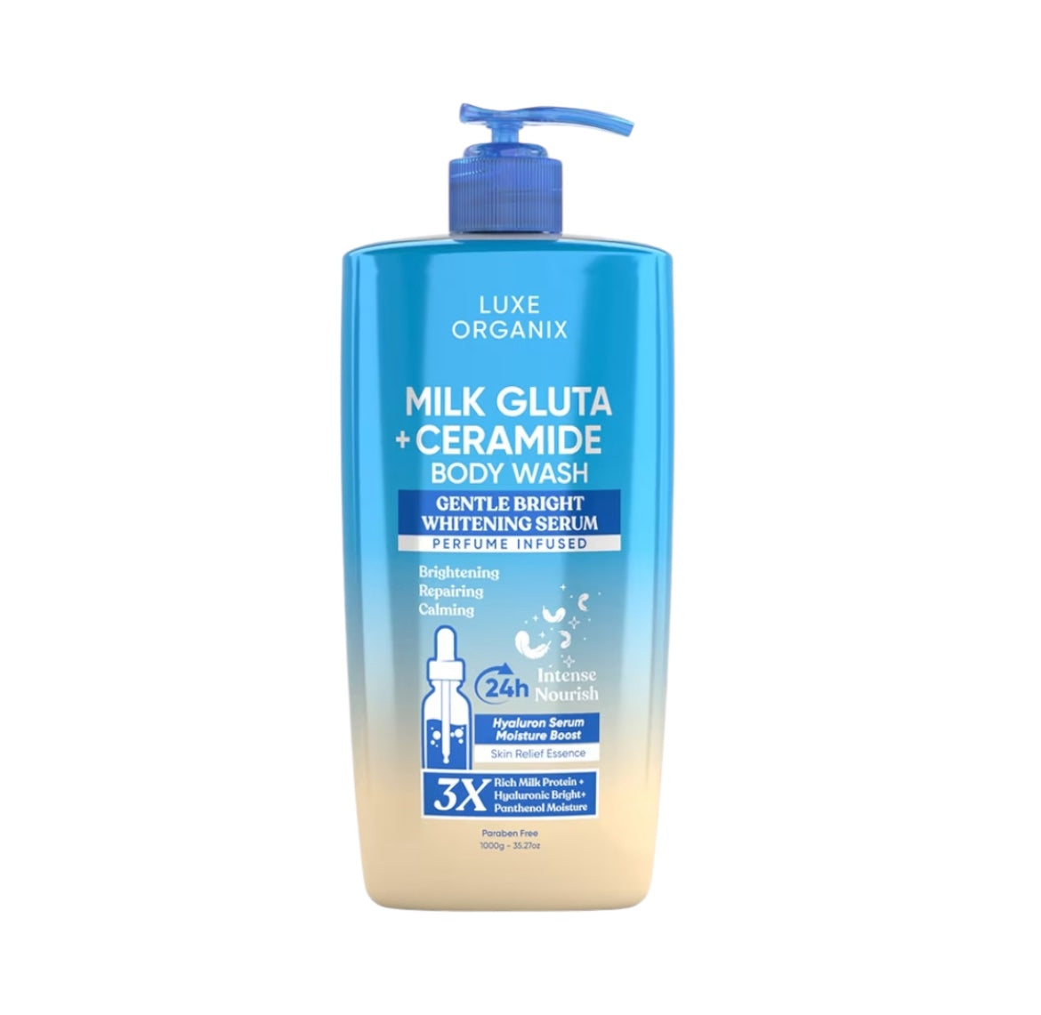 Luxe Organix Milk Gluta Ceramide Body Wash creates a creamy lather for gentle cleansing

