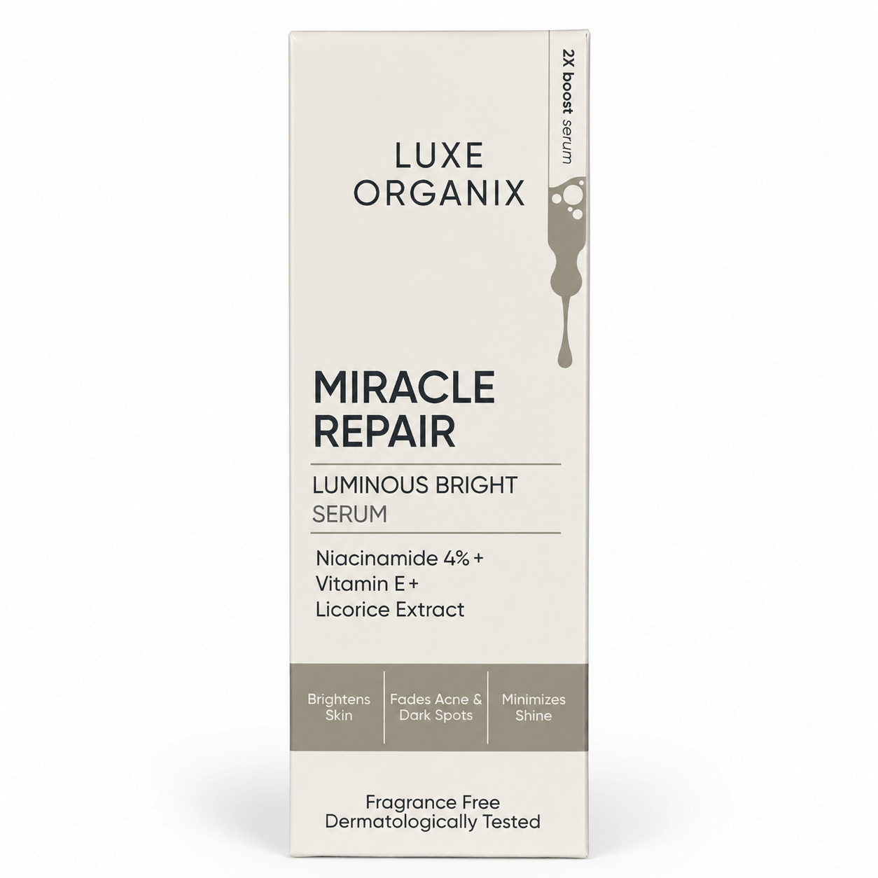 Luxe Organix Miracle Repair Luminous Bright Serum with Licorice Extract and Moisture Supporting Skin Care Formula