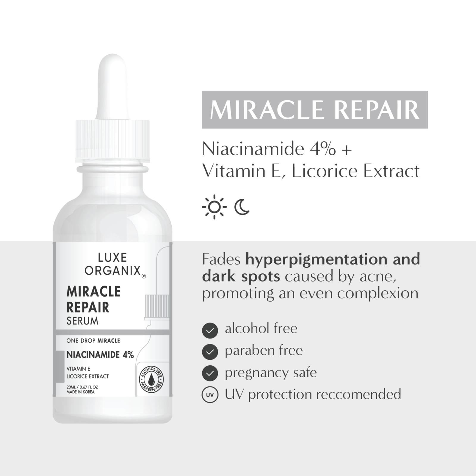 Luxe Organix Miracle Repair Serum Niacinamide 4% with Vitamin E 30ml