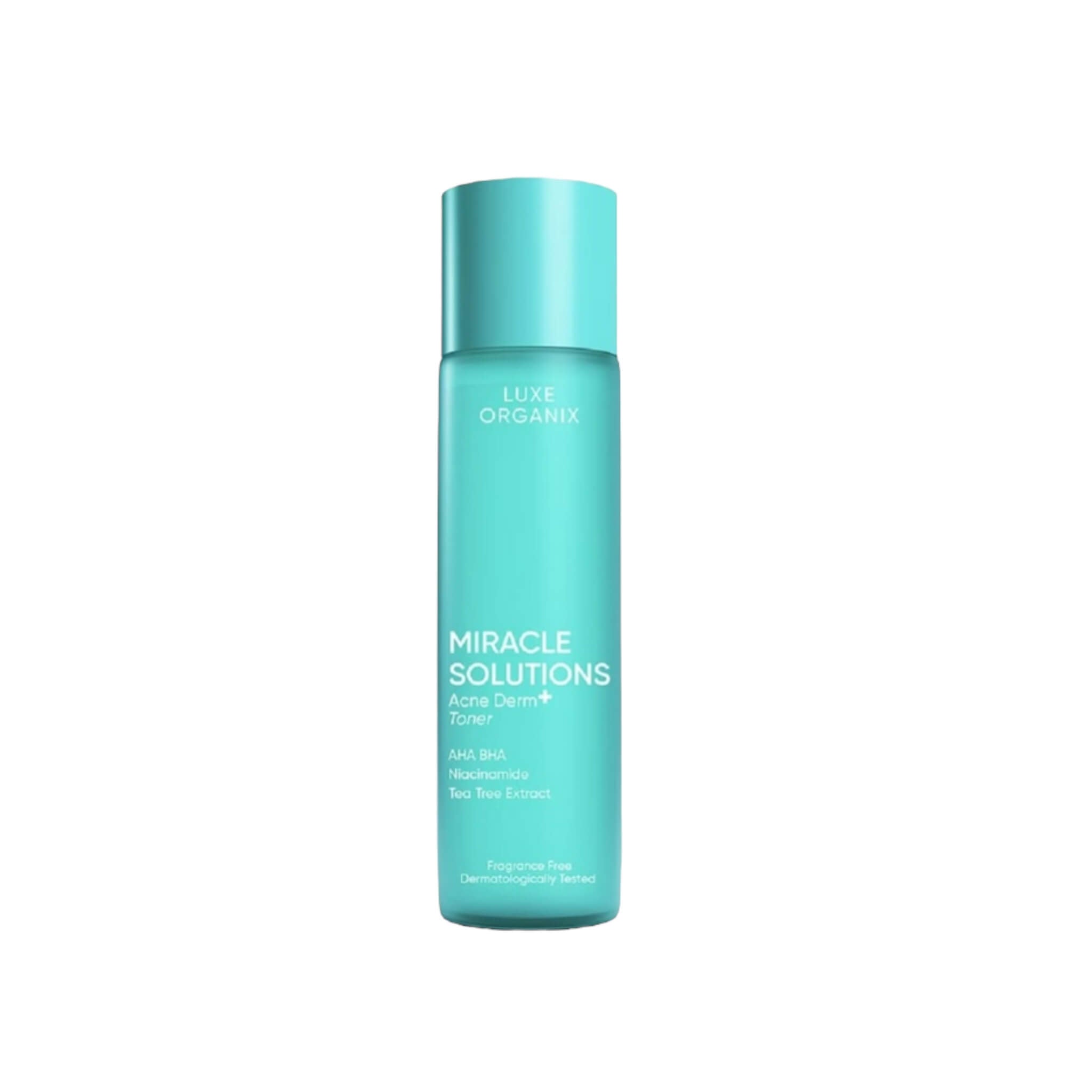 LUXE ORGANIX Miracle Solutions Acne Derm+ Toner with AHA, BHA, and PHA gently refines skin texture.