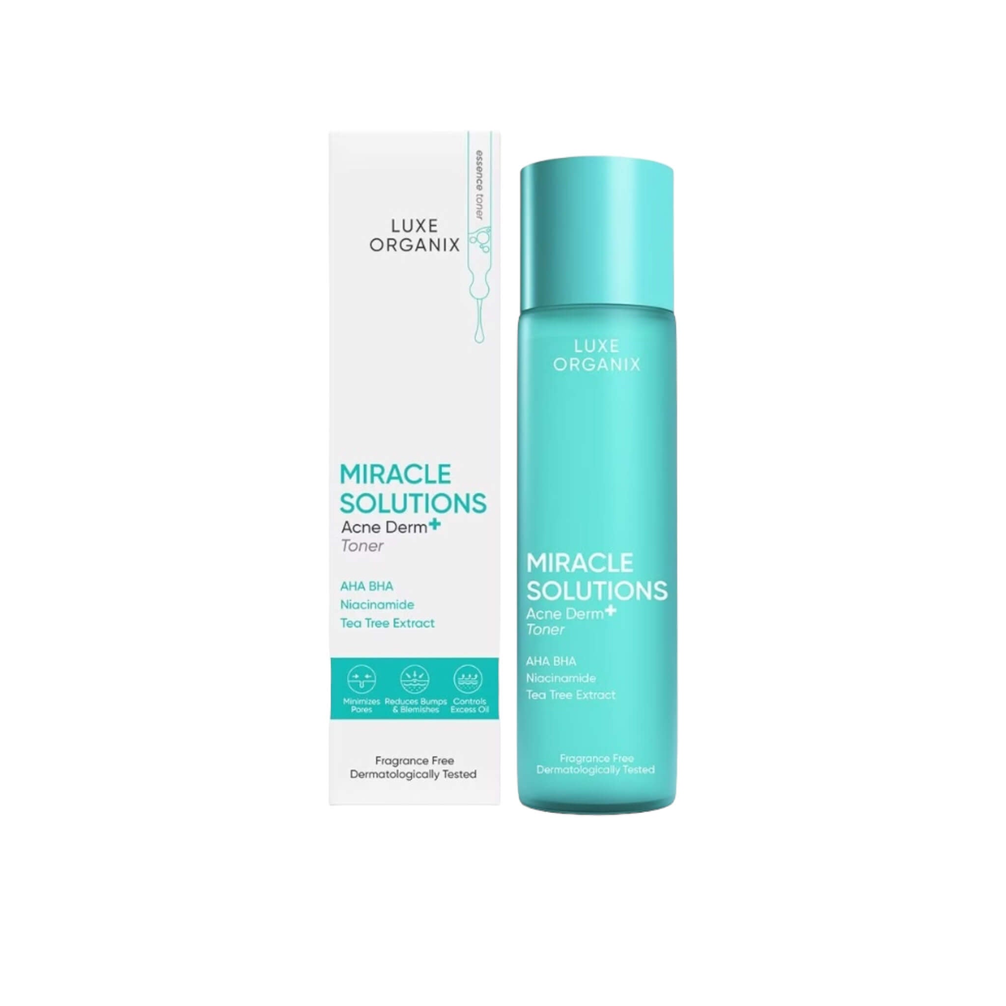 LUXE ORGANIX Miracle Solutions Acne Derm+ Toner 150 ml | AHA BHA PHA Pore Clarifying Facial Toner with Tea Tree, Salicylic & Glycolic Acid