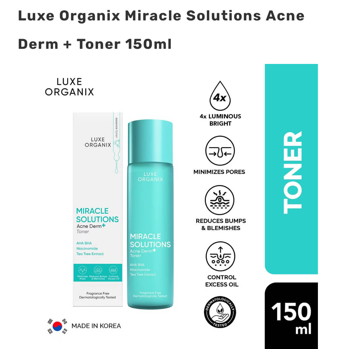 LUXE ORGANIX Miracle Solutions Acne Derm+ Toner helps clarify pores for a refreshed, balanced complexion.