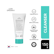 LUXE ORGANIX Miracle Solutions AHA/BHA Gel Cleanser with Niacinamide and Tea Tree for refreshed, smooth skin.