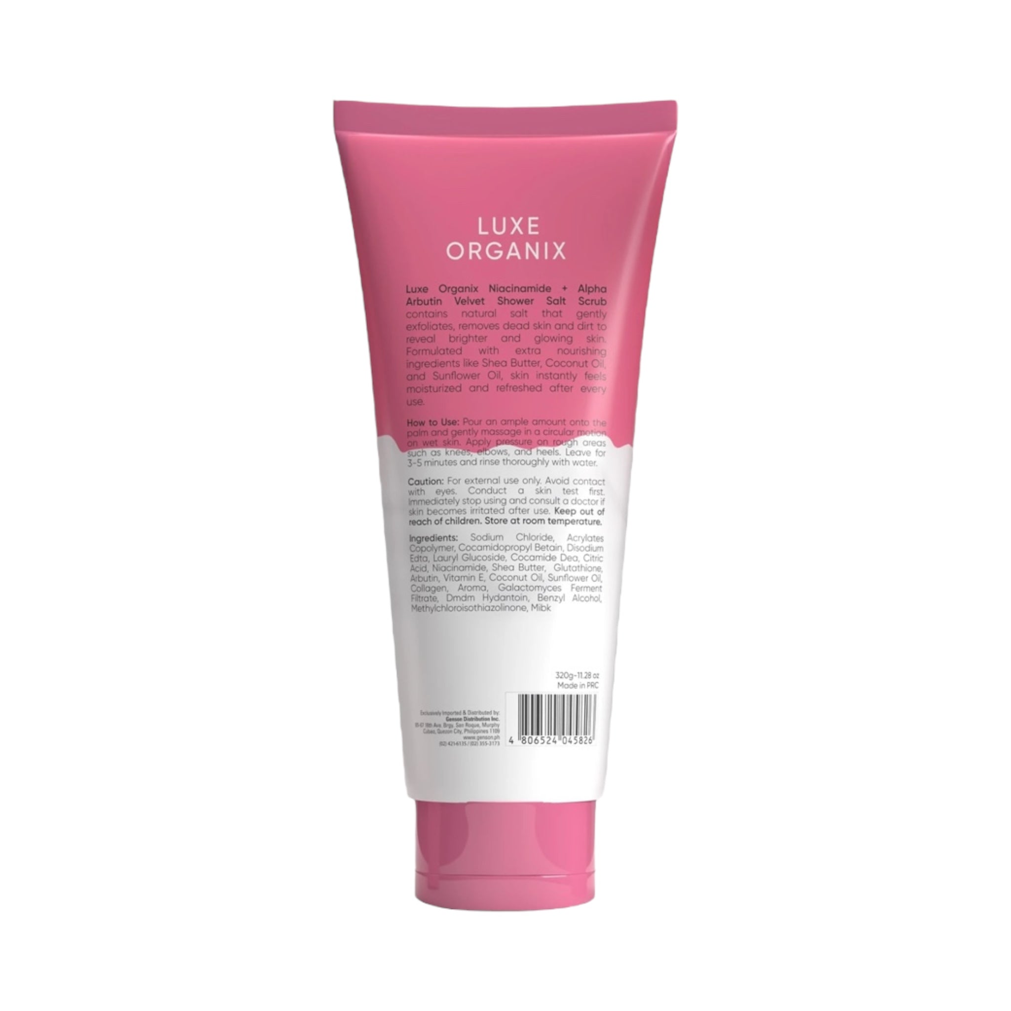 LUXE ORGANIX Niacinamide Alpha Arbutin Shower Salt Scrub 320g exfoliating body care