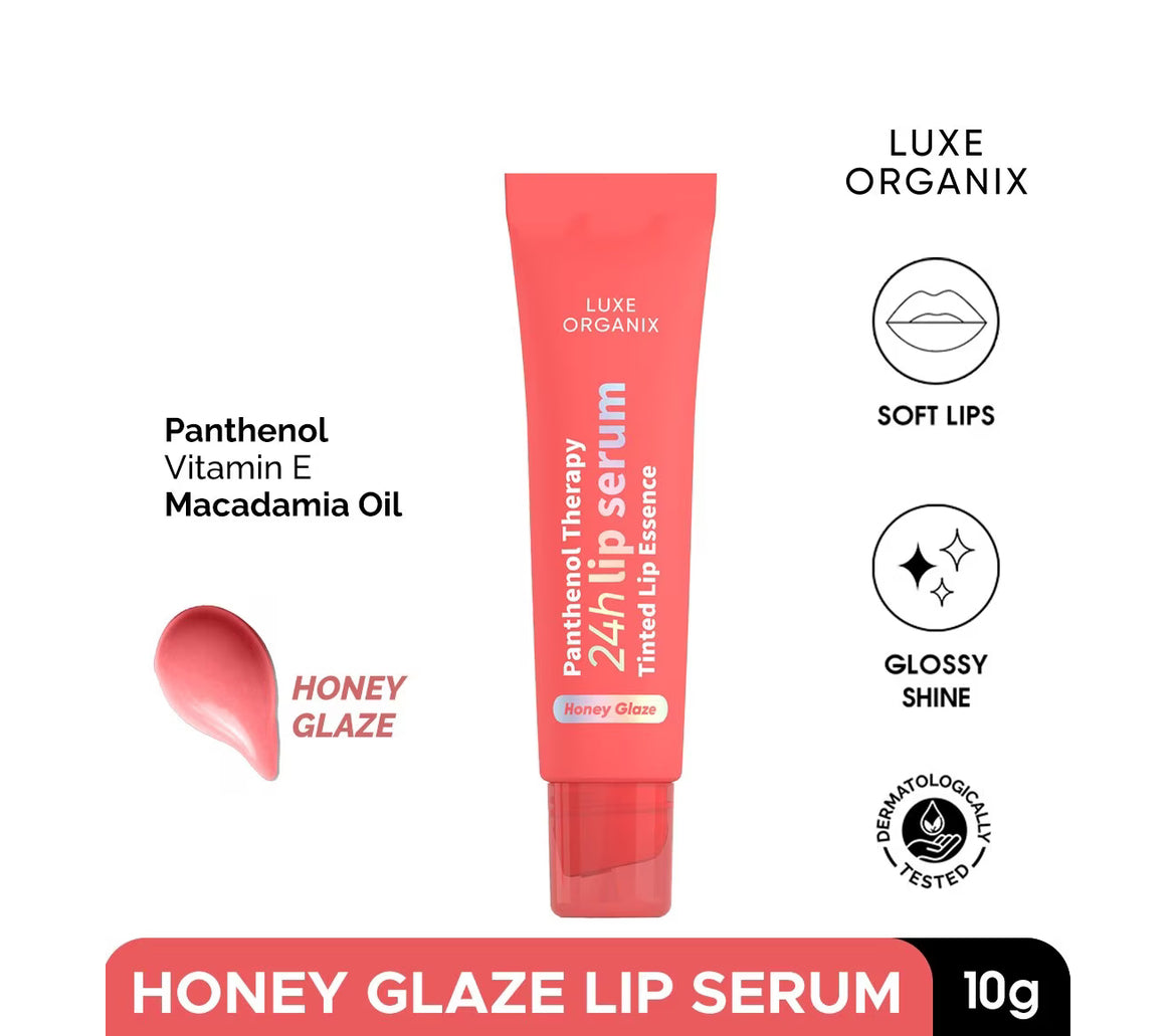 Luxe Organix Panthenol Therapy Lip Serum Honey Glaze delivers a tinted lip look

