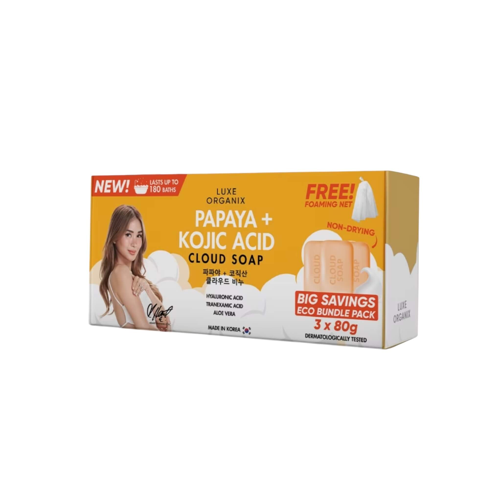 Luxe Organix Papaya and Kojic Acid Cloud Soap in eco-friendly bundle pack