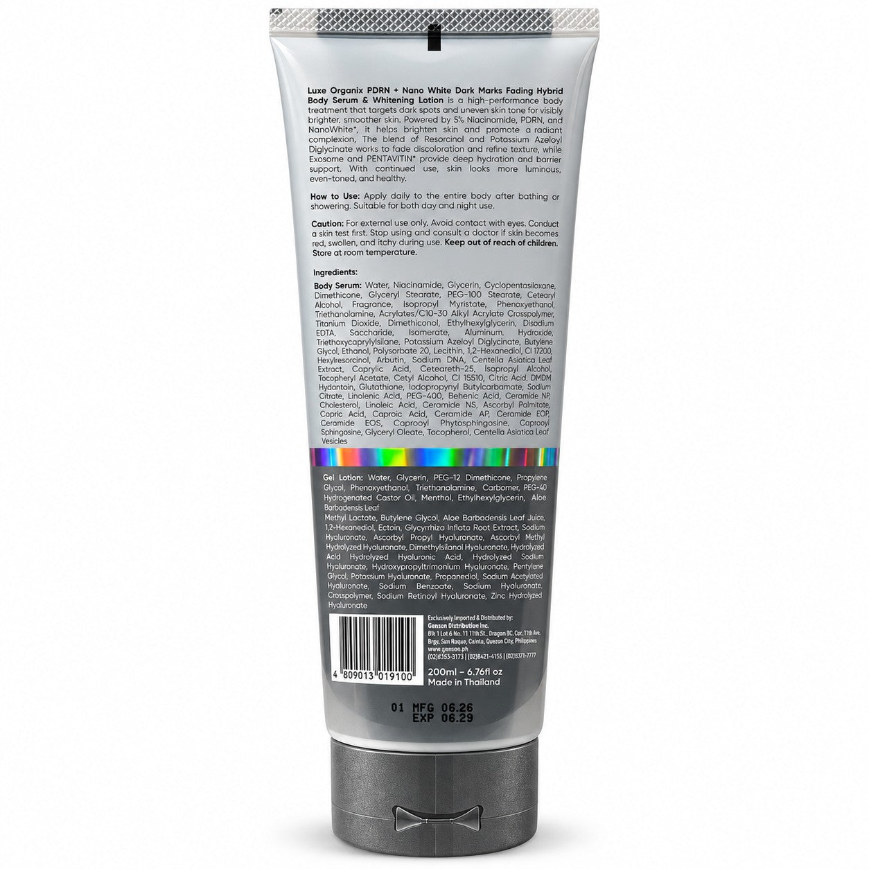 Luxe Organix PDRN + Nano White Hybrid Body Serum & Lotion 200ml helps maintain smooth and comfortable-feeling skin.