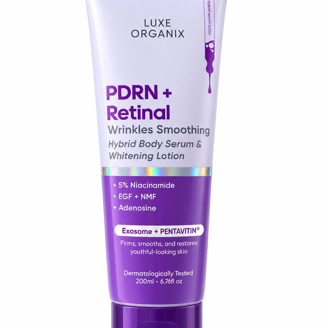 Luxe Organix PDRN + Retinal Hybrid Body Serum Lotion 200ml for daily body care
