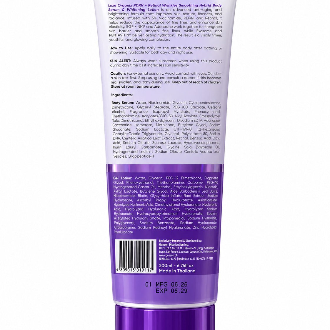 Luxe Organix PDRN + Retinal Hybrid Body Serum Lotion 200ml for smooth and conditioned-feeling skin
