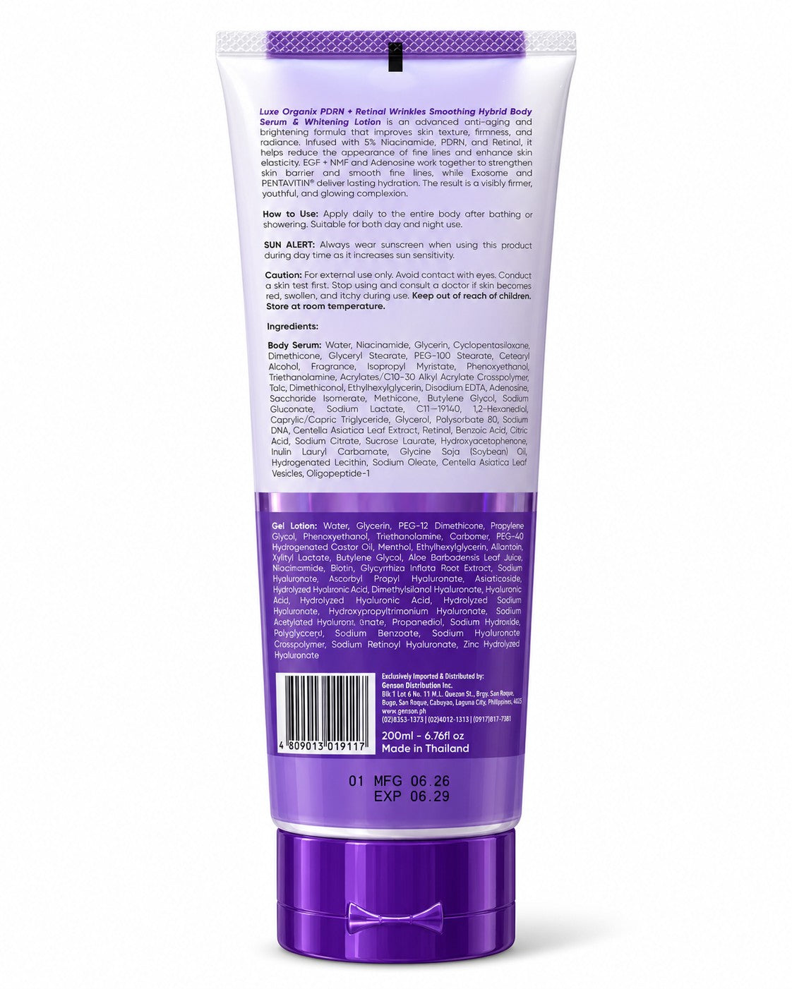 Luxe Organix PDRN + Retinal Hybrid Body Serum Lotion 200ml for smooth and conditioned-feeling skin