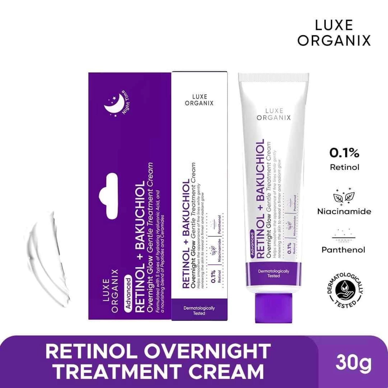 LUXE ORGANIX Retinol+ Bakuchiol Overnight Glow Gentle Treatment Cream 30g