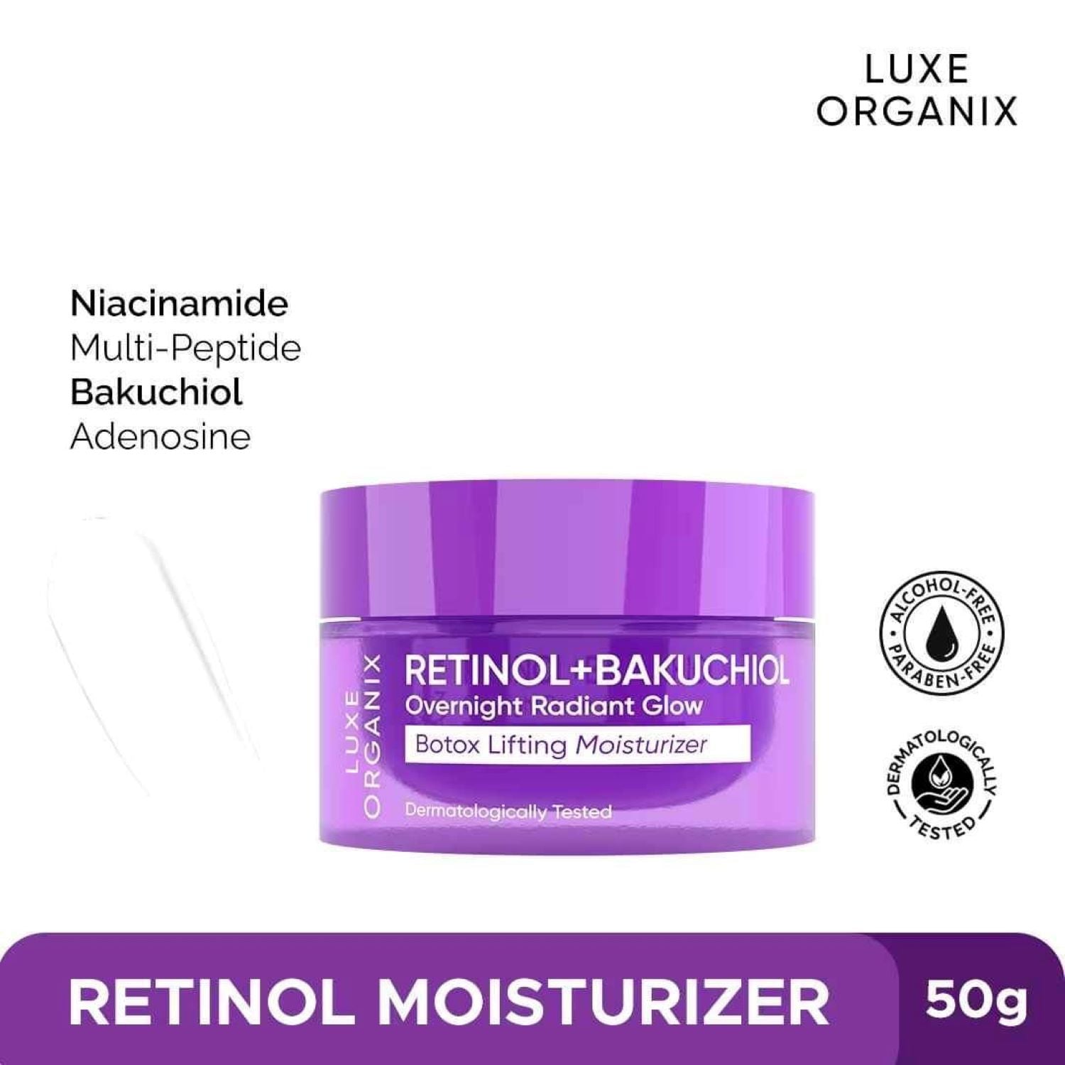 LUXE ORGANIX Retinol + Bakuchiol Overnight Radiant Glow Botox Lifting Moisturizer 50g