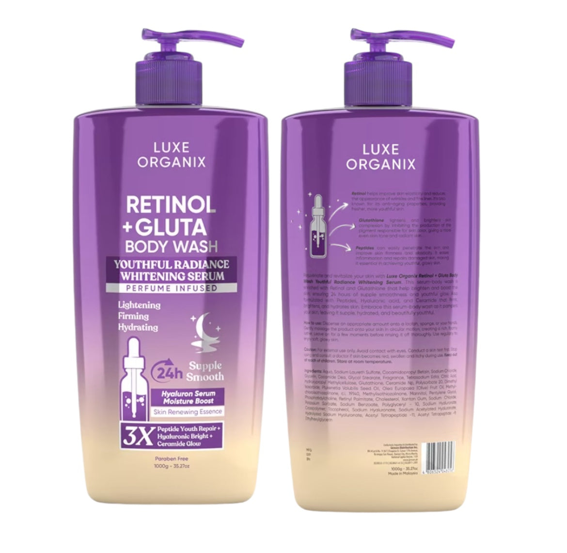 Luxe Organix Retinol Gluta Body Wash creates a creamy, rich lather

