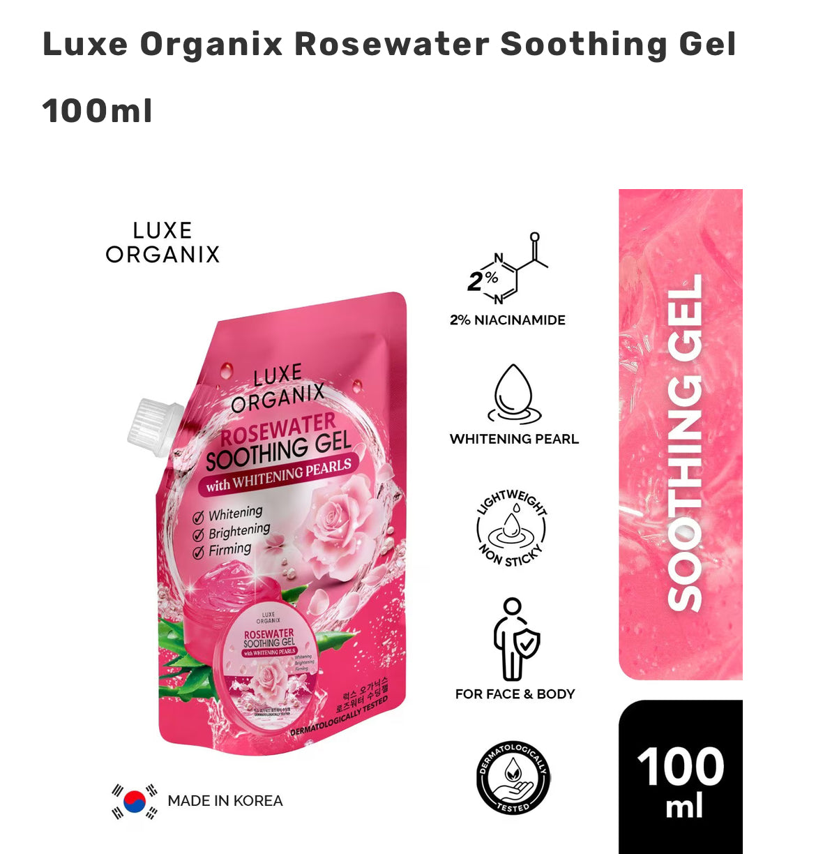 Luxe Organix Rosewater Soothing Gel 100ml ideal for makeup prep and base

