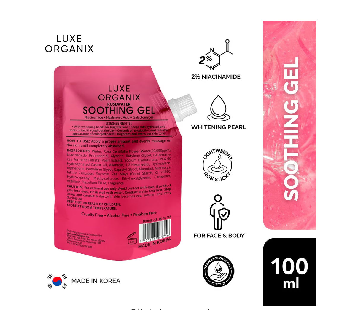 Luxe Organix Rosewater Soothing Gel 100ml refreshing gel with rosewater extract

