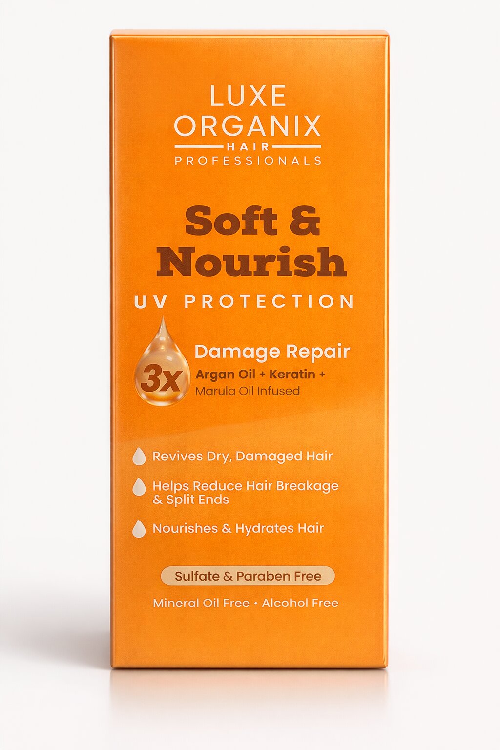 Luxe Organix Soft & Nourish UV Protection 3X Damage Repair Hair Oil 60ml non greasy formula ideal for daily hair care routine