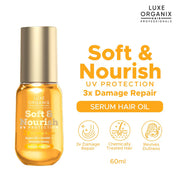 Luxe Organix Soft & Nourish UV Protection 3X Damage Repair Hair Oil 60ml lightweight serum for smooth frizz controlled hair