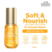 Luxe Organix Soft & Nourish UV Protection 3X Damage Repair Hair Oil 60ml lightweight serum for smooth frizz controlled hair