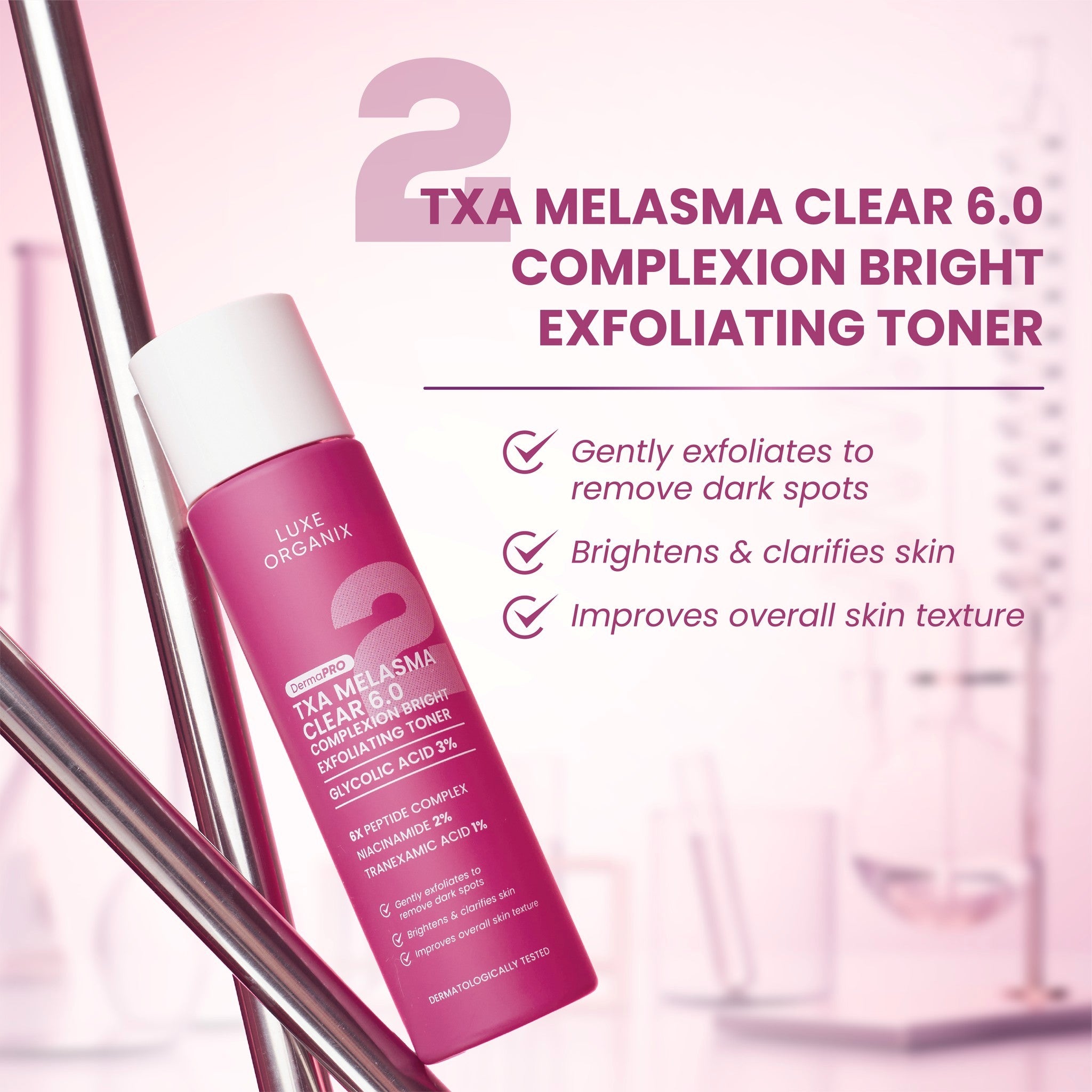 Luxe Organix TXA Melasma Clear toner for smoother and refreshed skin feel