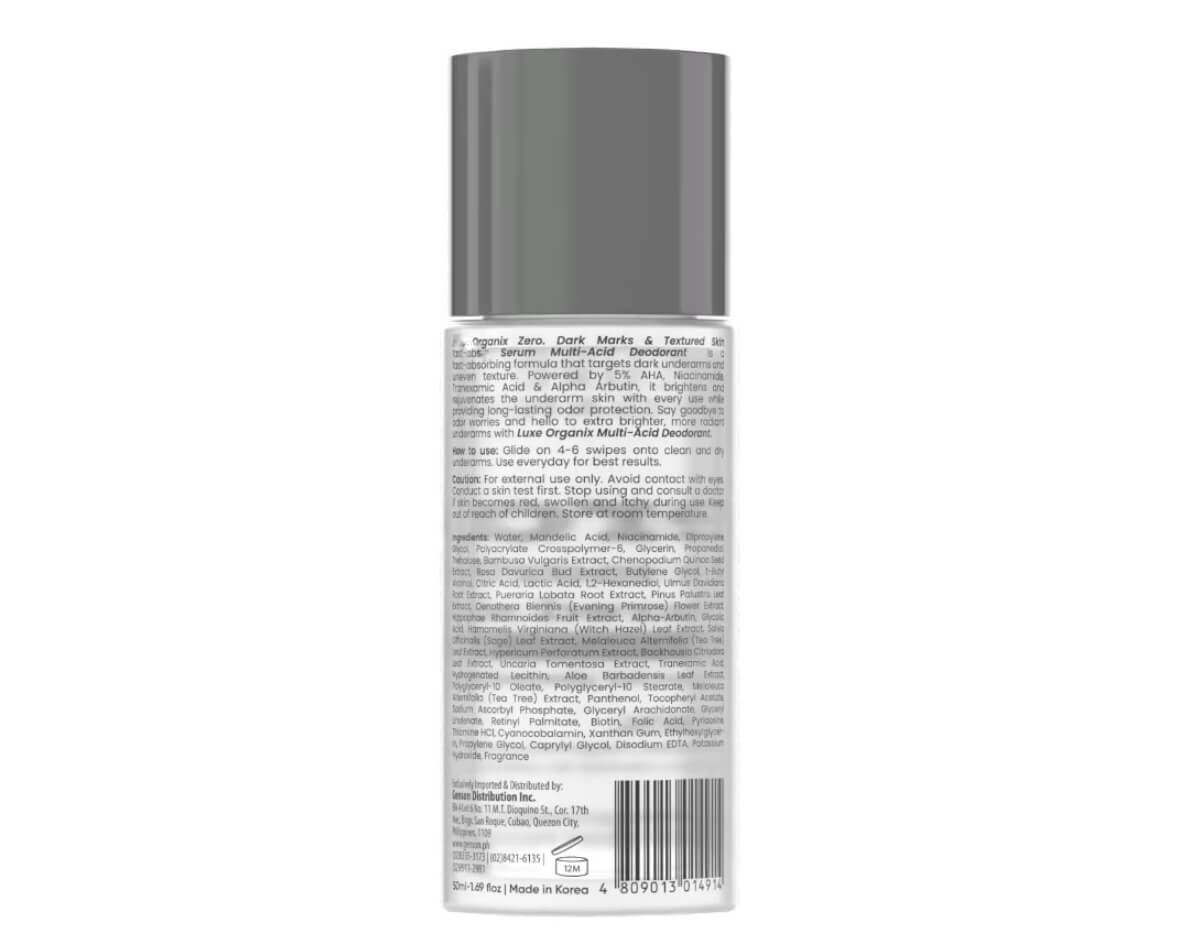 Luxe Organix Zero (GRAY) Multi-Acid Serum Deodorant 5% AHA + Niacinamide