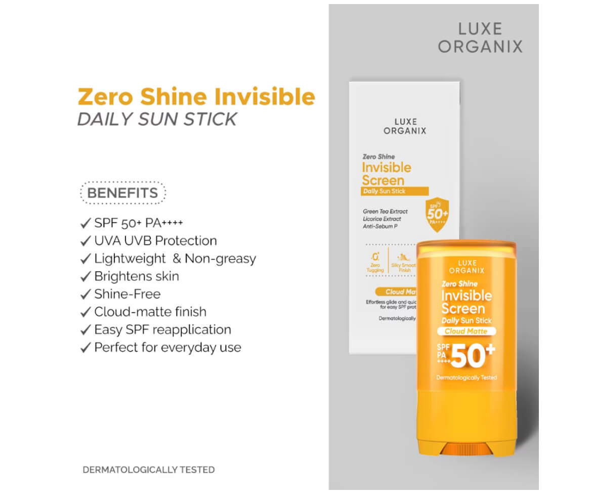Luxe Organix ZERO Shine Invisible Daily Sun Stick has a lightweight texture

