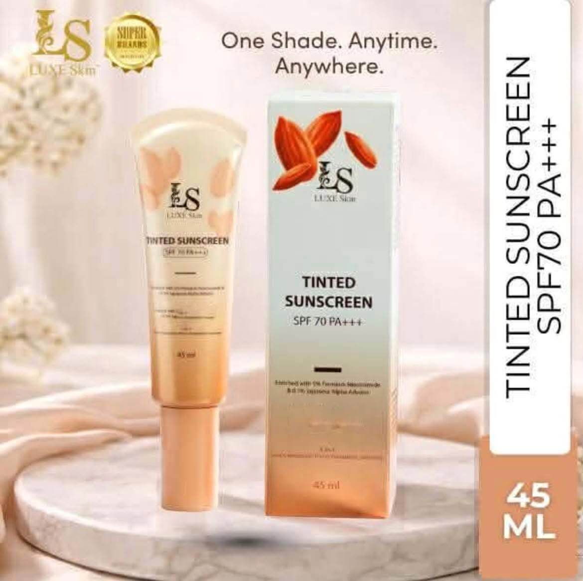 LUXE Skin Tinted Sunscreen SPF 70 PA+++ lightweight tinted formula suitable for daily wear