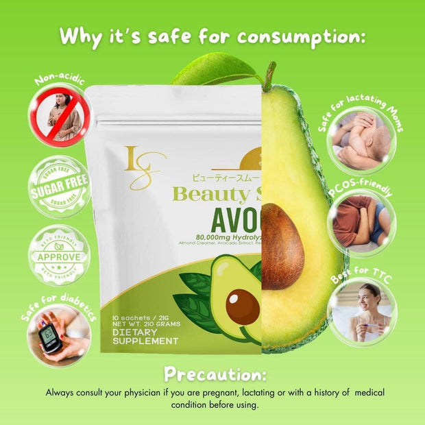 Luxe Slim Beauty Smoothie AVOCADO Hydrolyzed Marine Collagen Drink 21g x 10 Sachets