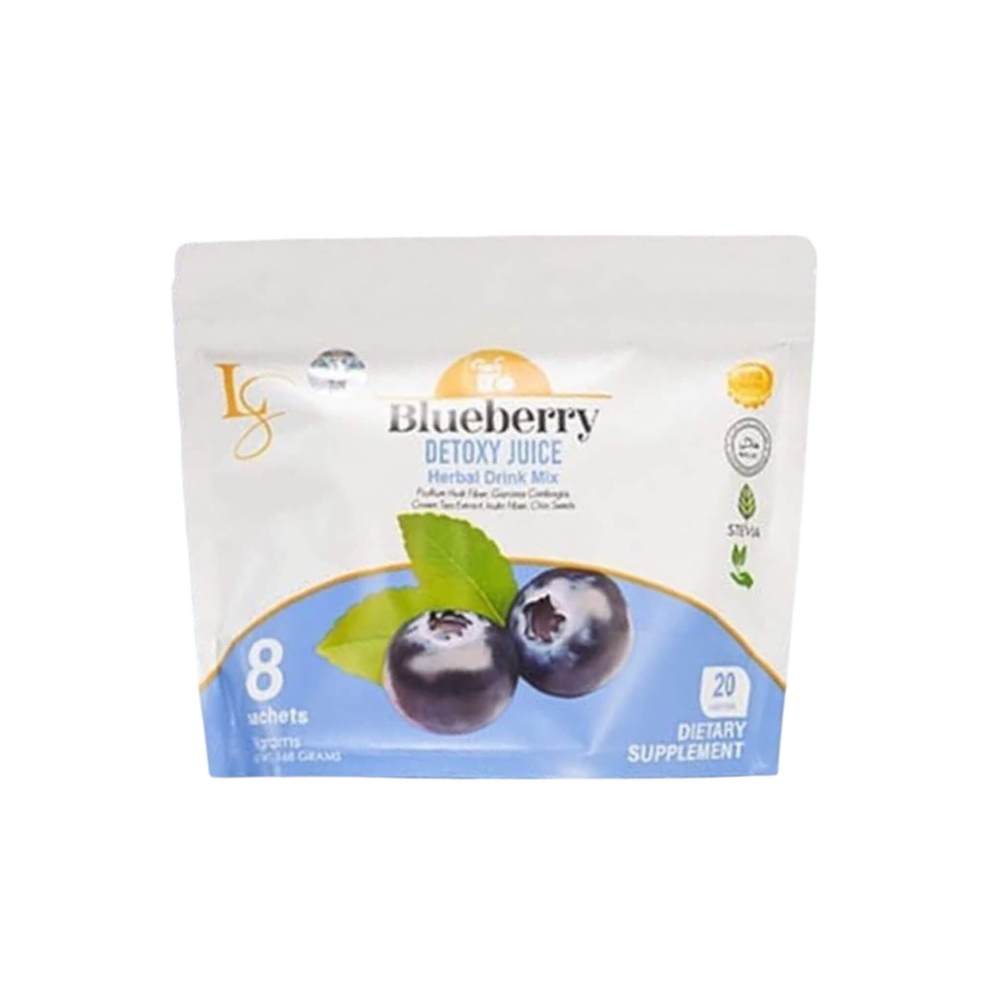 Luxe Slim Blueberry Fiber Drink Mix, Herbal Powder with Psyllium Husk, Inulin Fiber, Green Tea Extract & Chia Seeds, Sugar-Conscious, 8 Sachets