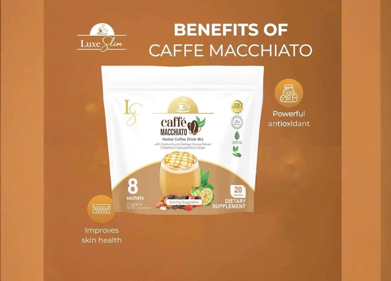 Luxe Slim Caffe MACCHIATO collagen coffee ready to enjoy in seconds
