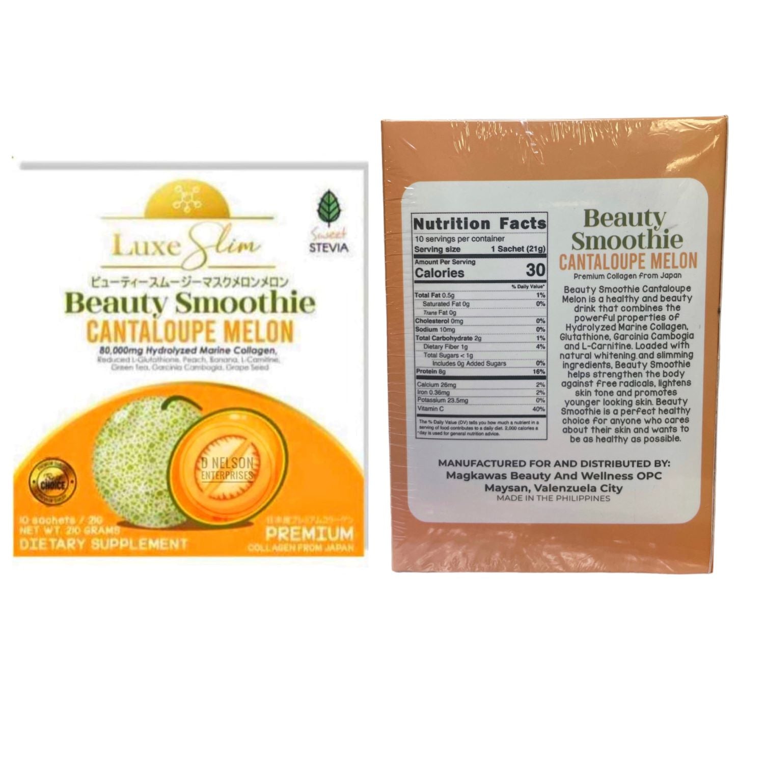 Luxe Slim Beauty Smoothie Cantaloupe Melon Collagen Drink, 21g X 10 Sa D Nelson Enterprises Luxe Slim Beauty Smoothie Cantaloupe Melon Collagen Drink, 21g X 10 Sa D Nelson Enterprises