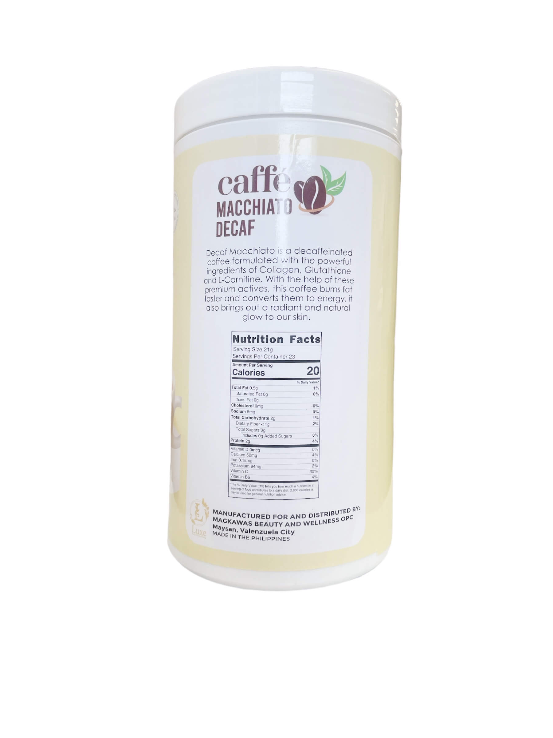 Decaffeinated Caffe Macchiato mix by Luxe Slim for daily coffee routines