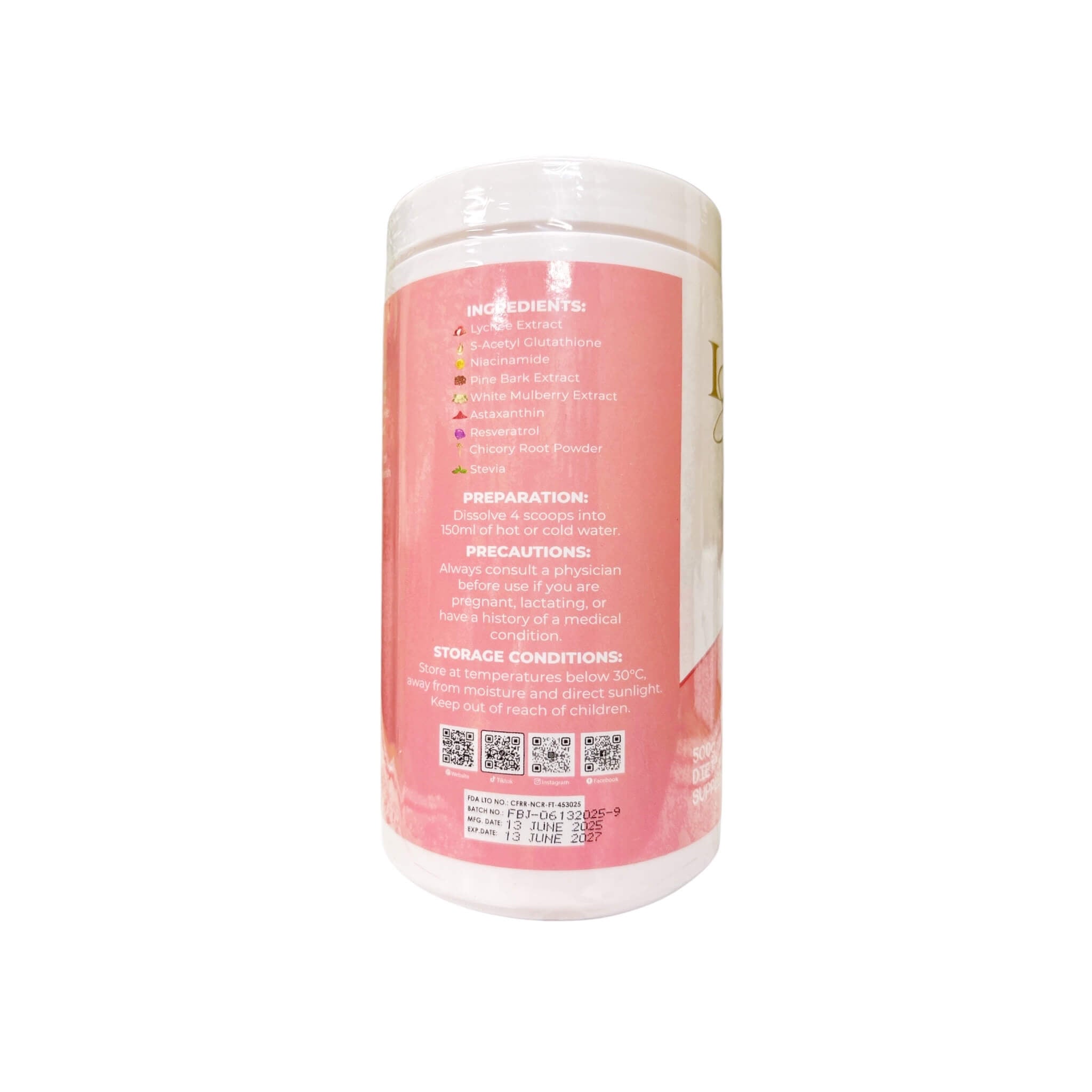 Luxe Slim Half Kilo Lychee Gluta Juice 500g is best mixed with cold water for a refreshing drink.
