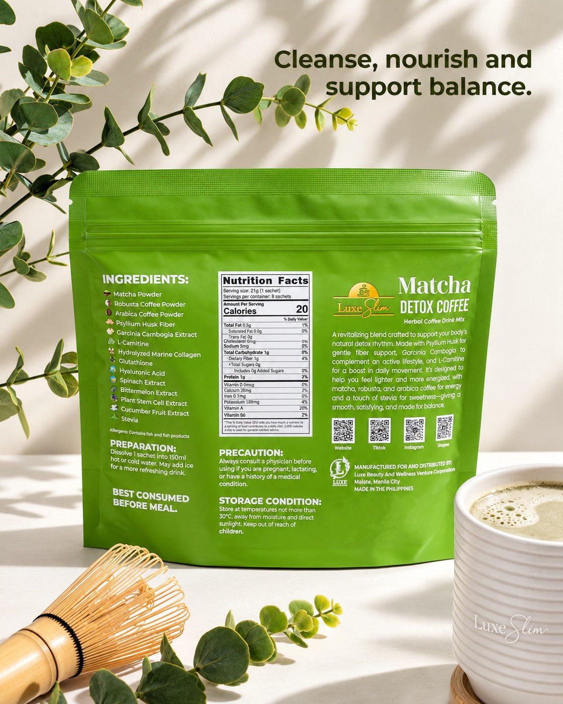 Luxe Slim Matcha Coffee stevia-sweetened drink mix for an easy addition to your daily routine.