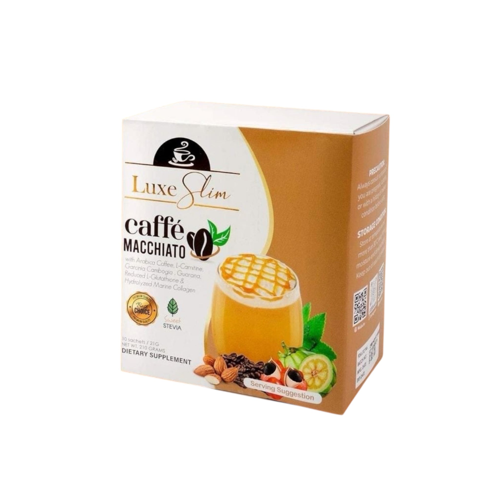 Luxe Slim Caffé Macchiato with Arabica Coffee, L-Carnitine, Garcinia Cambogia, Guarana, Reduced L-Glutathione & Hydrolyzed Marine Collagen | 10 Sachets x 21g