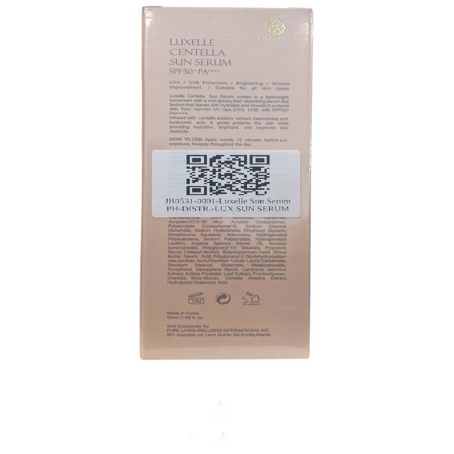 LUXELLE Centella Sun Serum SPF 50 PA++++ - Lightweight, Non-Greasy Sunscreen with Centella Asiatica